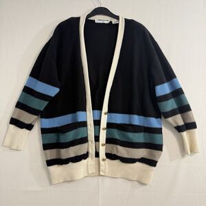 Vintage Sonia Sonia Rykiel Womens Wool Cardigan Strip Size 46 Padded Shoulder